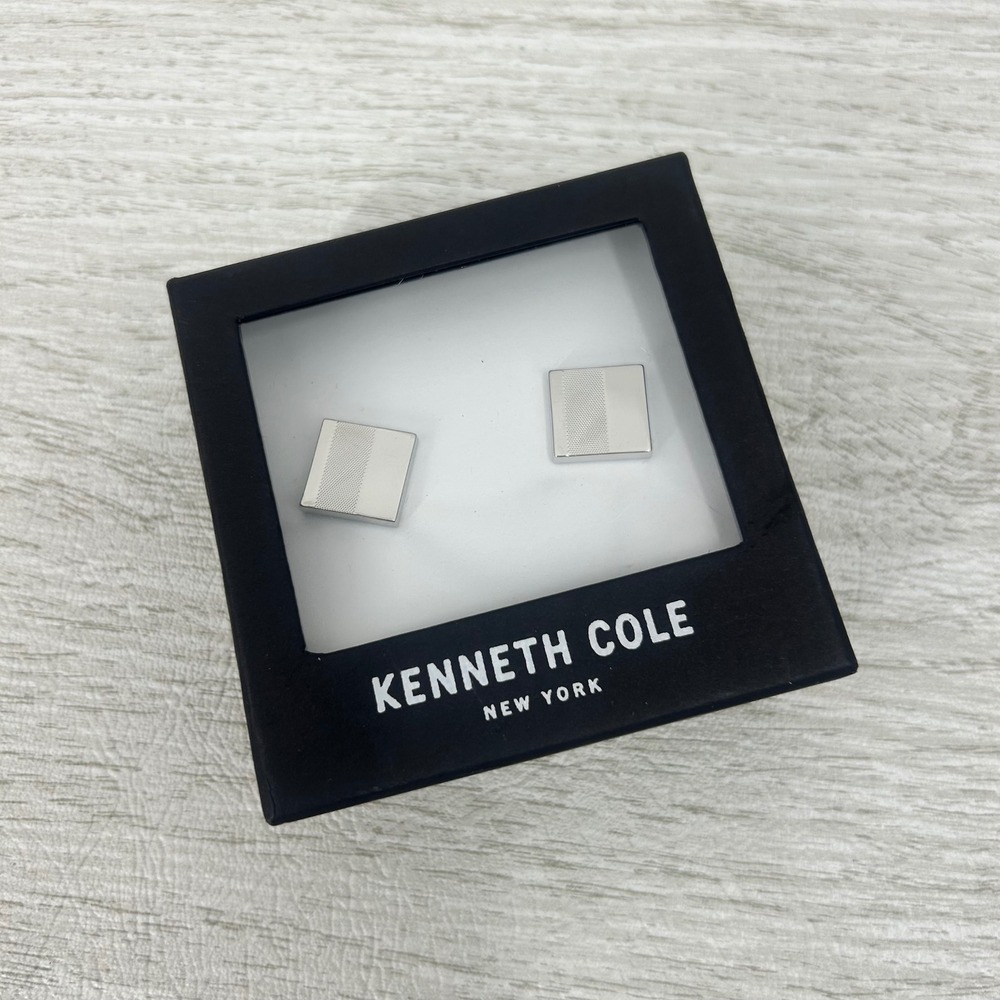 Kenneth Cole New York Silver Tone Square Pattern Cufflinks NWT‎